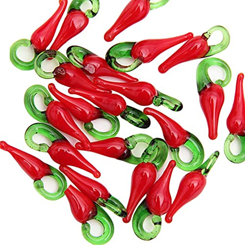 JIHUOO 50 Stück Chili Pepper Charm Anhänger Glasperlen Gemüse Schmuckanhänger Schlüsselanhänger