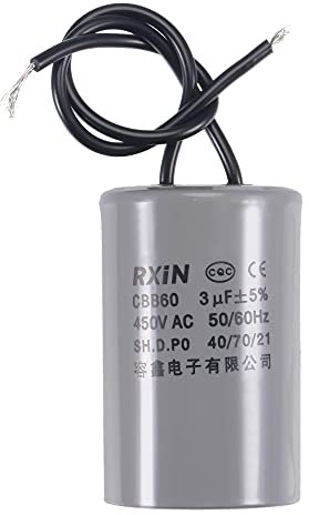 sourcing map CBB60 Marche Condensateur 3uF 450V AC 2 Fils 50/60Hz Cylindre 54x34mm pour Air Compresseur Eau Pompe Moteur