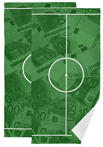 PUXUQU Handtuch 2er Pack, Fußballplatz mit Euro Gesichtstuch für Badezimmer Küche Hotel Strandreisen