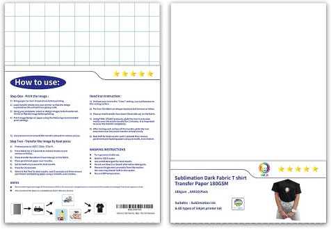 MR.R Tinta de sublimación Camiseta de color oscuro Transferencia de calor Prensa Papel de vinilo 180gsm A4 10 Hojas para todas las telas oscuras compatibles con todas las tintas