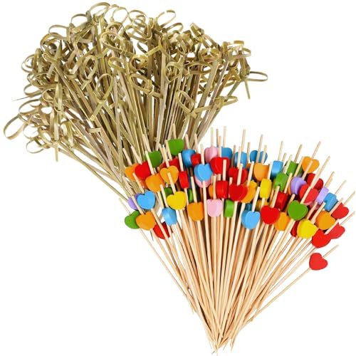 GUSTO 200 Palillos de Cóctel Decorativos Palitos Corazones Bambù para Aperitivos Fiesta en Casa Finger Food Cocktail Bar Restaurantes Pubs Verano (200 Unidades - Mix 1)
