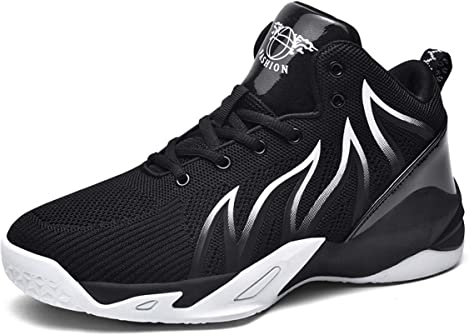 Scarpe da Ginnastica Alte comode da Uomo in Tessuto a Maglia Traspirante Scarpe da Basket Scarpe da Ginnastica Casual Black white-46