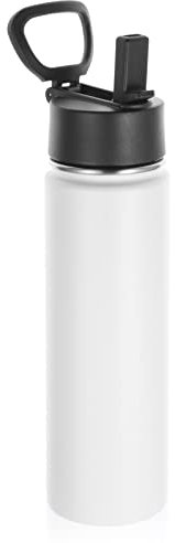 Volhoply 650ml Trinkflasche Edelstahl mit Strohhalm,Doppelwandig Vakuum Isolierte Thermosflasche Kinder,Metall Auslaufsicher Water Bottle,BPA-Frei Thermoskanne für Sport, Schule, Outdoor (Weiß,22 OZ)