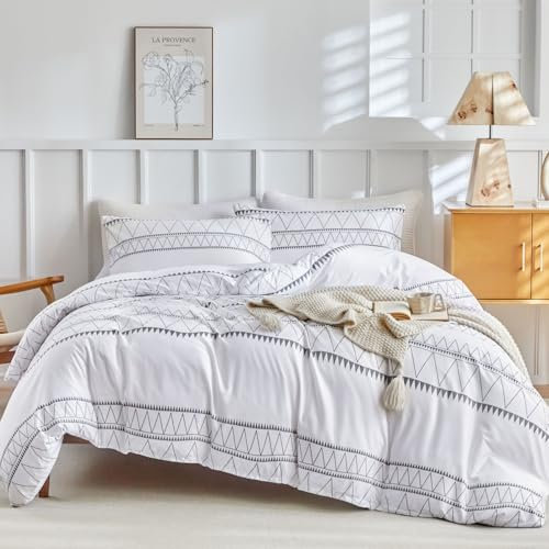 Lekesky Bettwäsche 200x200cm Super Weiche 100% Mikrofaser 3teilig - Bettwäsche-Sets 200 x 200 Bettbezug mit 2x80x80 cm Kissenbezüge, für Doppelbett mit Reißverschluss,Weiß