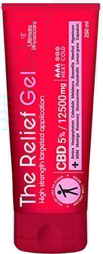 CBD Creme 5% 12500mg The Relief Gel 250ml | Für Muskeln und Gelenke. Creme für den Rücken, Lendenwirbelsäule, Halswirbelsäule, Knie, Ellenbogen, Schultern. Salbe mit Cannabidiol