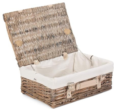 Red Hamper EH124W Wicker 35cm Antique Wash Split Willow Picnic Basket with White Lining