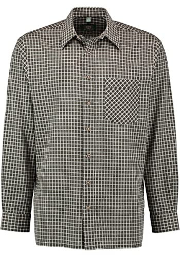 OS Trachten Herren Hemd Langarm Jagdhemd mit Liegekragen Spemet, Größe:49/50, Farbe:Oliv