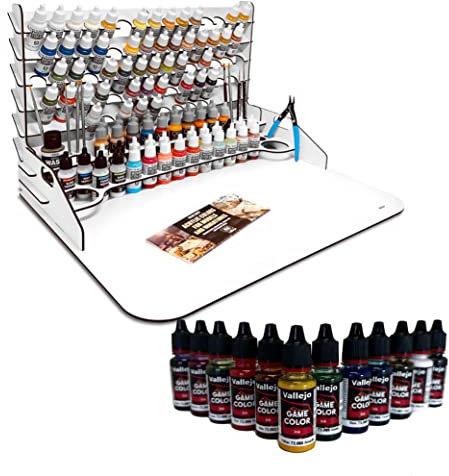 Silu- Peintures Vallejo. Gamme de peintures acryliques Ink et Organisateur avec Grand Plan de Travail pour Les Pots, Les pinceaux et Les Outils de modélisation, Parfait pour Peindre Warhammer 40k