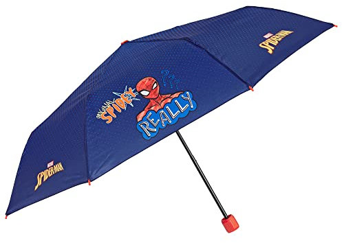 PERLETTI Spiderman Regenschirm Taschenschirm Jungen - Marvel Kinderregenschirm Spider Man - Klein Kinder Schirm Kompakt Windfest - Umbrella Grundschule 7+ Jahren - Durchmesser 91 cm (Gepunktet)