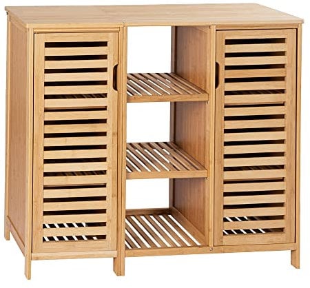 WAOHO Bambus Badezimmerschrank, Sideboard Wohnzimmer, Bad Regal (99.5cm X 33cm X 87cm)