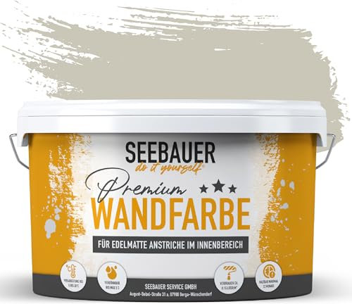 SEEBAUER diy Wandfarbe Braun 5L für Innen (No. 665 Khaki Fruit) Edelmatte hellbraune Innenfarbe - Brauntöne sehr hohe Deckkraft - Matt, Abwaschbar und Tropffrei
