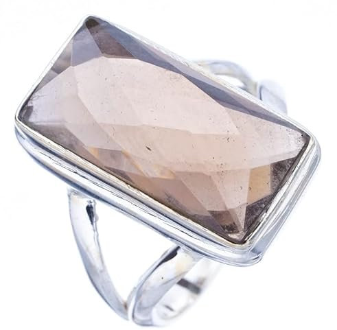 StarGems Natural Rauchquarz Handgefertigter Ring aus 925er Sterlingsilber 54 (17.3) F1286