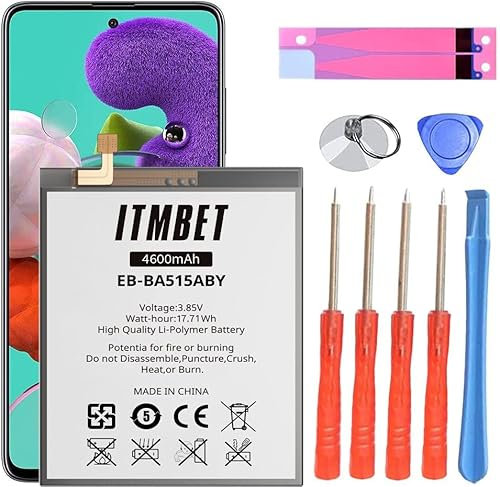 Akku für Samsung Galaxy A51 4G mit Hoher Kapazität, 5200mAh Ersatzakku für Samsung Galaxy A51 SM-A515F SM-A515F/DS,EB-BA515ABY mit Reparatur Toolkit (Nicht anwendbar auf A51 5G EB-BA516AMY)