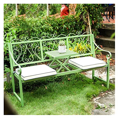 ZAYEN Garden Benches, Bench Park Bench Outdoor, 60In Park Terrace Bench Cast Iron Garden Benches, With Middle Table,2-Seater (White B) (W (Green B)