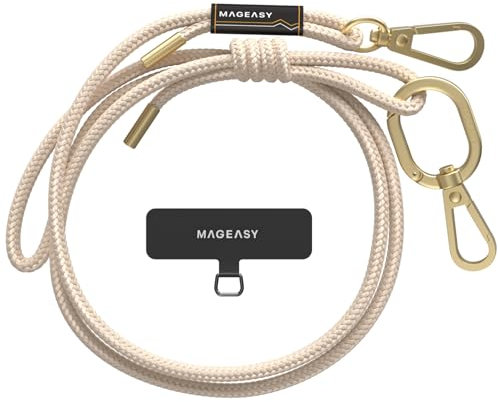 MAGEASY Universal Cell Phone Lanyard - Anti-Theft Rope Crossbody Phone Strap for iPhone 16 Pro Max & Most Smartphones, for Men & Women | 6mm Beige