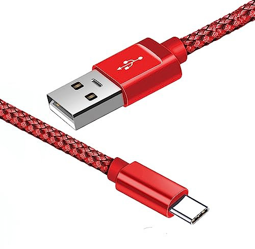 USB C Cable 1M USB Type C Fast Charging Cable Nylon USB C Charger Lead for Samsung Galaxy S22 S21 S20 fe S10 S9 S8 A12 A21s A20e A51 A52 A71, Huawei P40 P30, OnePlus, Google Pixel(1 Meter, Red)