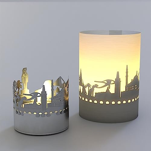 Kairo Skyline Tube T-Light Schattenspiel – Magisches Souvenir für Kairo Fans | Ägyptisches Motivkerze mit Nils, Pyramiden & Sphinx | Einzigartiges Wohnaccessoire & Geschenk