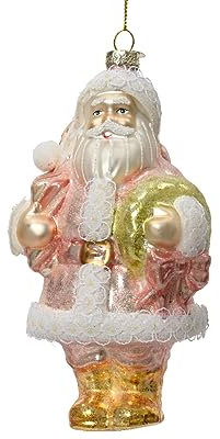 Kaemingk Christbaumschmuck Glas 15cm Weihnachtsmann Weihnachtskugeln Santa Claus - Rosa - Gold