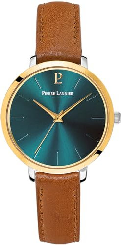 Pierre Lannier Montre Femme CHOUQUETTE Cadran Vert Bracelet Cuir Brun