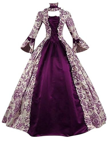 KBOPLEMQ Vêtements Médiévaux pour Femme Court Rococo Baroque Marie Antoinette Robe de Bal Cosplay Rétro Princesse Reine Renaissance Jupe Plissée Maxi, O Violet