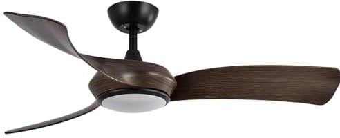 ABRILA - Ventilador DC CERDEÑA | Color Negro con tres Aspas en Color Roble | Ventilador 6 Velocidades Ajustables | con 3 Temperaturas de Luz | Mando a Distancia Incluido | Ideal para Grandes Espacios