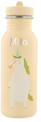 Trixie Baby Personalisierte Edelstahl Einhorn Kindertrinkflasche (500ml) mit Namen für Mädchen und Jungen - Auslaufsicher, rostfrei & kinderfreundlich