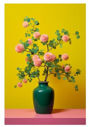 SHYAMIC Rosa Quadri Moderni Soggiorno Su Tela, Vaso verde con fiori rosa Quadri Camera da letto Decorazione della cucina Decorazione della stanza -20x30cm Non incorniciato