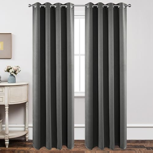 Joydeco Blickdichte Vorhänge mit Ösen Gardinen 2er Set, Verdunkelungsvorhang Thermovorhang Hitzeschutz, Ösenvorhang für Schlafzimmer Wohnzimmer(Hellgrau,2xH240xB135)