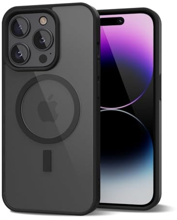 oakxco for iPhone 14 Pro Max Case Clear Magnetic Compatible with Magsafe, Thin Slim Transparent Non Yellowing, Hybrid Soft Silicone Bumper & Hard Plastic Protective Cover for Women, Black