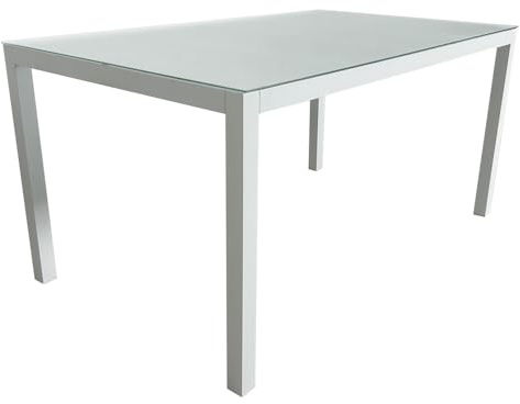 MOMMA HOME Table de jardin en aluminium et verre trempé - Table rectangulaire d'extérieur - Dimensions : 150 x 90 x 74 cm (blanc)