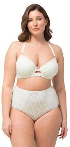 Ulla Popken Damen große Größen Übergrößen Plus Size Bügel-BH, Spitze, Softcups, Vorderverschluss cremeweiß 95C 825149206-95C
