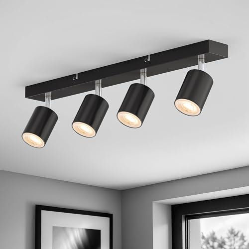 wowatt Deckenstrahler 4 Flammig, Schwarz Deckenlampe Strahler Lampe Decke, GU10 Spot LED Deckenleuchte Schwenkbar, Deckenspot Drehbar Spotlight für Wohnzimmer, Schlafzimmer, Küche, Nein Leuchtmittel