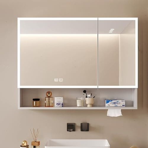 Armoire de Salle de Bain avec Interrupteur Tactile, Anti-Buée Intelligent, LED Miroir Éclairage, Pharmacie