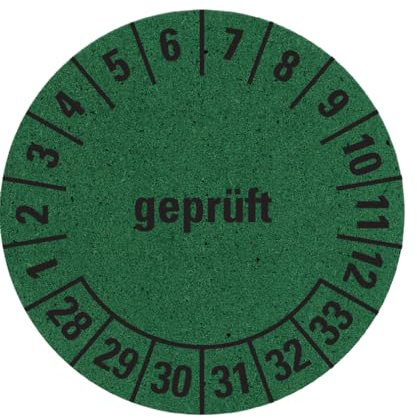 Dreifke® Prüfplakette geprüft 28-33, grün, Graspapier, selbstklebend, Ø 30mm, 500 Stk.