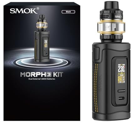 SMOK Morph 3 Box Mod Kit 230W Vape Gerät Dual 18650 Akkus Nicht Enthalten T-Air Subtank 5ml Top Airflow TA Coil Kompatibel Typ-C Schnellladung TFT Display Ohne Nikotin Schwarz