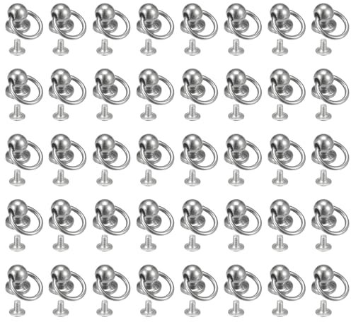 QUARKZMAN 40Pcs Rivets à Tête Ronde en Alliage avec Anneau de Traction 10mm, Attaches en Métal avec Vis pour la Maroquinerie DIY, Sac à Main, Étui de Téléphone, Couleur Argentée