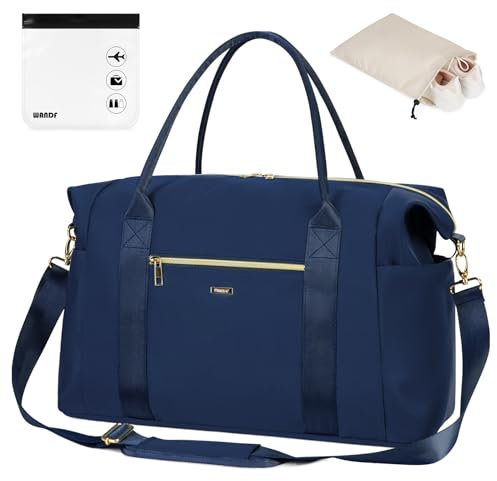 WANDF Cabin Bag 45x36x20 for Easyjet Underseat Travel Carry-On Hand Luggage with TSA Approved Quart Size Bag & Shoes Compartment - Navy Blue 32L