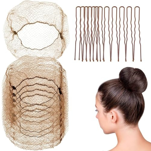 20 Stück Haarnetz Dutt und 40 Stück U-Form Hair Styling Accessories, Nylon Haar Netze für Buns, Haarnetz Duttnetz Frisurenhilfe für Ballett,Tänzerin