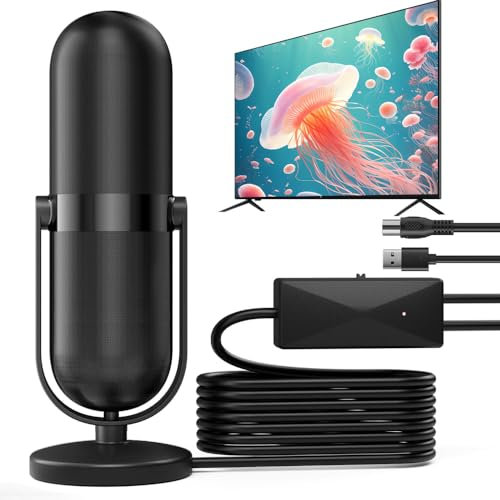 Indoor TV Antenna with Signal Booster - High Gain Freeview Aerial for 1080P HDTV, VHF UHF DAB Radio with 16.4Ft Coax Cable (BLACK)