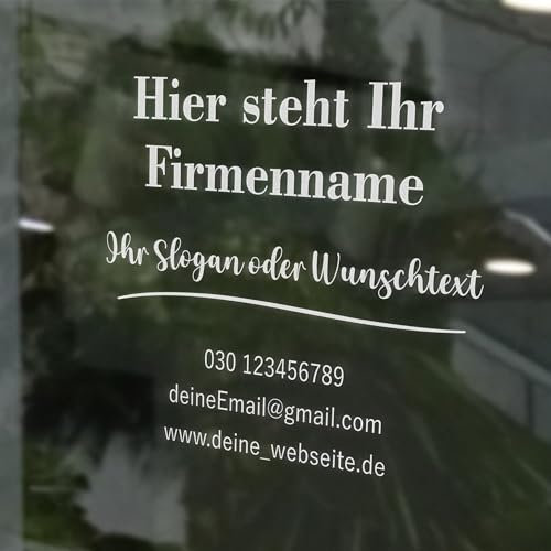 INDIGOS UG - Aufkleber selbst gestalten - Schaufensteraufkleber personalisiert - Wunschtext unterstrichen - 60 cm - Fensterfolie blickdicht - Firma, Einzelhandel, Büro - Schaufensterbeschriftung