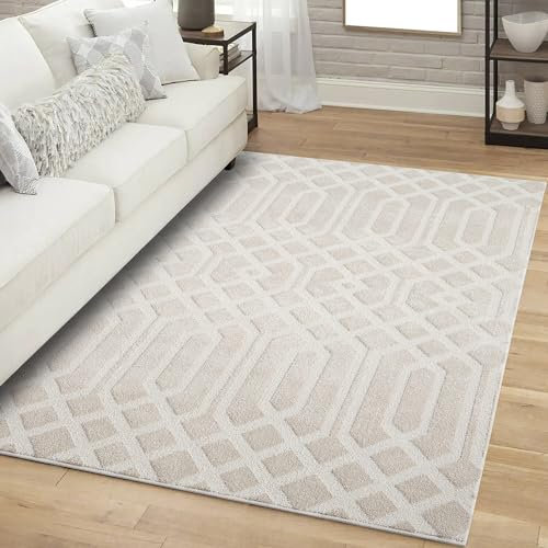 carpet city Teppich Kurzflor Wohnzimmer - Beige - 200x290 cm Rechteckig - Ornament, Marokkanisch - 3D-Effekt - Moderne Teppiche Flachflor Schlafzimmer, Esszimmer