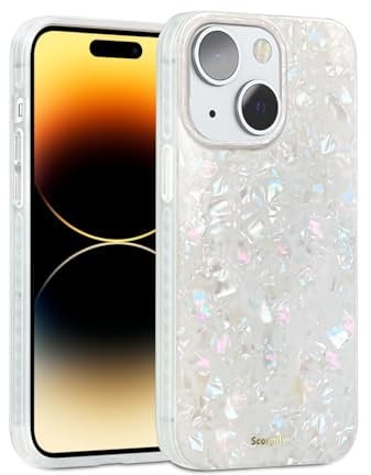 SCORPIFY for iPhone 14 Plus Case [Compatible with MagSafe] with Colorful Pearl Iridescent Design, Cute Clear Magnetic Phone Cover for Women Girls and Men, Bumper with Mother of Pearl Shell Pattern