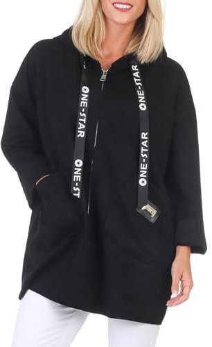 simaranda Sweatjacke Damen mit Kapuze Hoodie lange Übergangsjacke Kurzmantel uni mit Zipper 5325 (DE/NL/SE/PL, Numerisch, 36, 42, Regular, Regular, Schwarz)