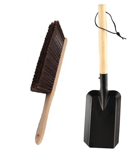 Kaminbesteck Kehrgarnitur, Kaminzubehör,Kohlenschaufel, Set mit Handfeger und Kaminschaufel,Kaminschaufel aus Stahlblech schwarz lackiert