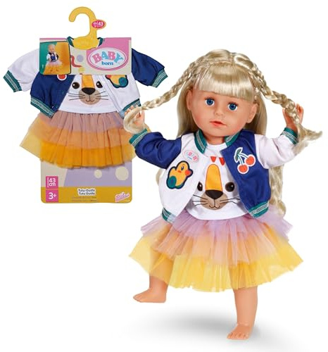 BABY born Tutu-Outfit für 43 cm Puppen mit Tüllrock und Jacke | Tüllrock, College-Jacke, T-Shirt, passend für 43 cm Puppen