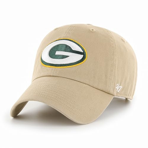 '47 NFL Green Bay Packers Clean Up Unisex-Baseballkappe, Verstellbarer Riemenverschluss, Einheitsgröße, Team Logo, Farbe Khaki