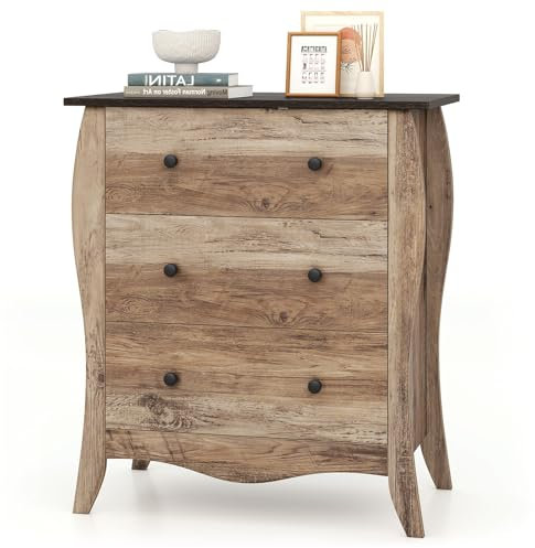 KOMFOTTEU Commode à 3 Tiroirs, Armoire Chambre en Tissu & Bois, Meuble Rangement Dispositif Anti-basculement, Armoire à Tiroirs pour Salon, Bureau, 67,5 x 38,5 x 76,5 cm (Marron)