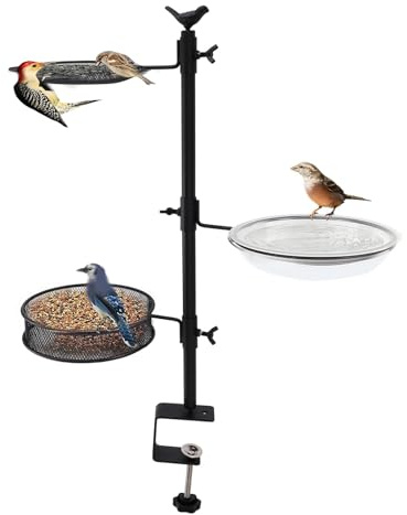 Bewinner Deck-Vogelfutterstation für Geländer, Kunststoff-Vogeltränke, Rundes Tablett, Abnehmbarer Außenbalkon, DREI Tabletts, Badezaun für Vogelliebhaber, Gartendekoration