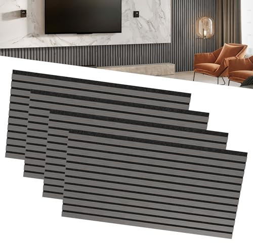 LZQ Akustikpaneele Echtholz Furnier 4er Set Wandverkleidung 120 x 60 cm Wandpaneele Lamellenwand Schalldämmung Holzpaneele Wand Akustikplatten Wanddekoration für Wohnzimmer Flur Büro (Anthrazit)