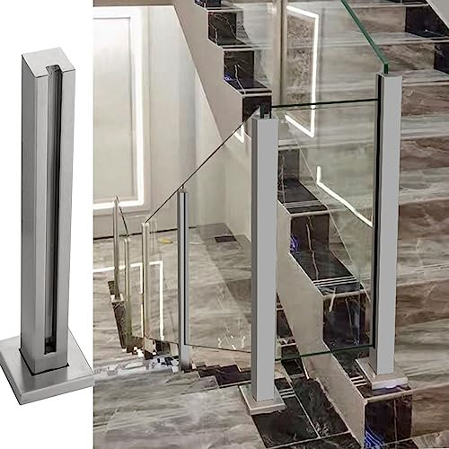 Balaustra in alluminio argento per 10 pannelli in vetro temperato spesso 12 mm medio/angolo/palo terminale per scale, ponte, ringhiera, recinzione, giardino, corridoio, terrazza, colore grigio, 125 cm